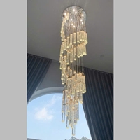 Bộ đèn chùm TH474 có hoa, mâm tròn inox gương trắng, 45 đèn thả xoắn ốc tích hợp led , KT(mm): D1000 x H3000